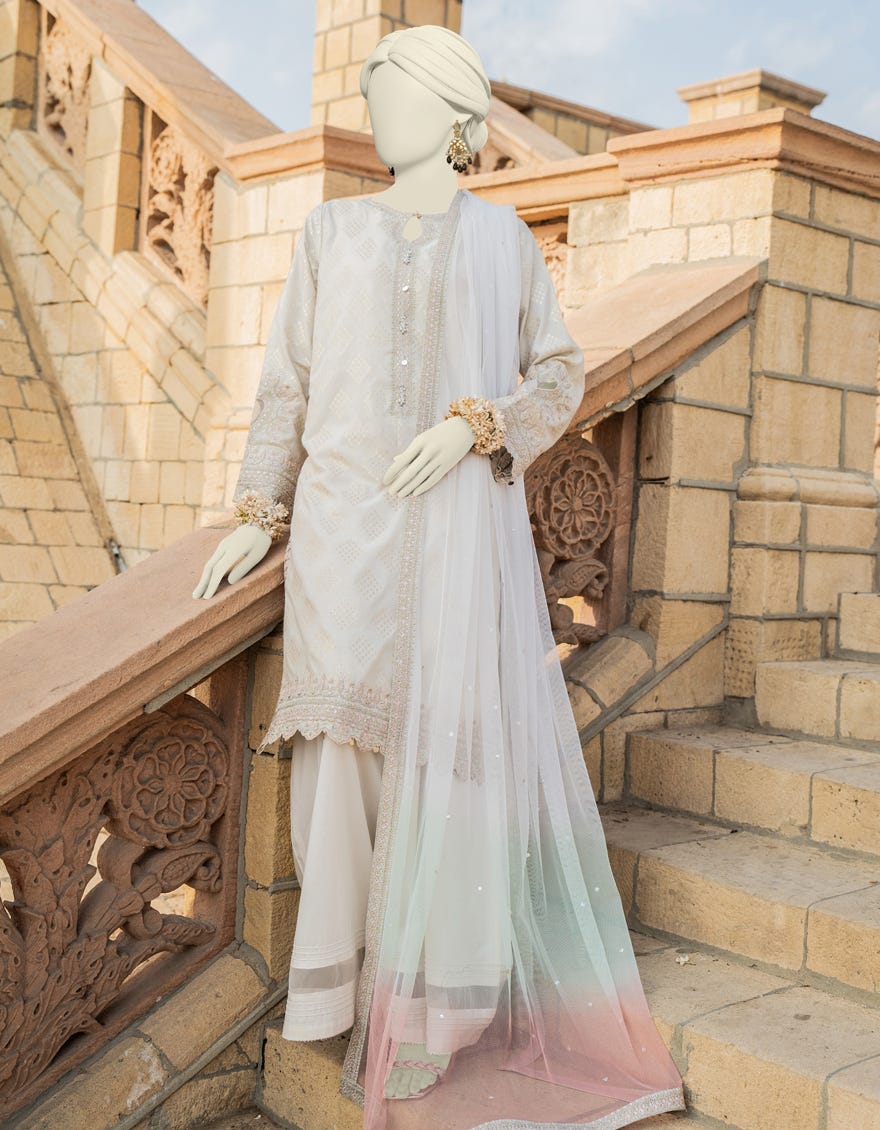 Off White Organza Stitched 3 Piece | Jjpw-S-Jps-24-3919