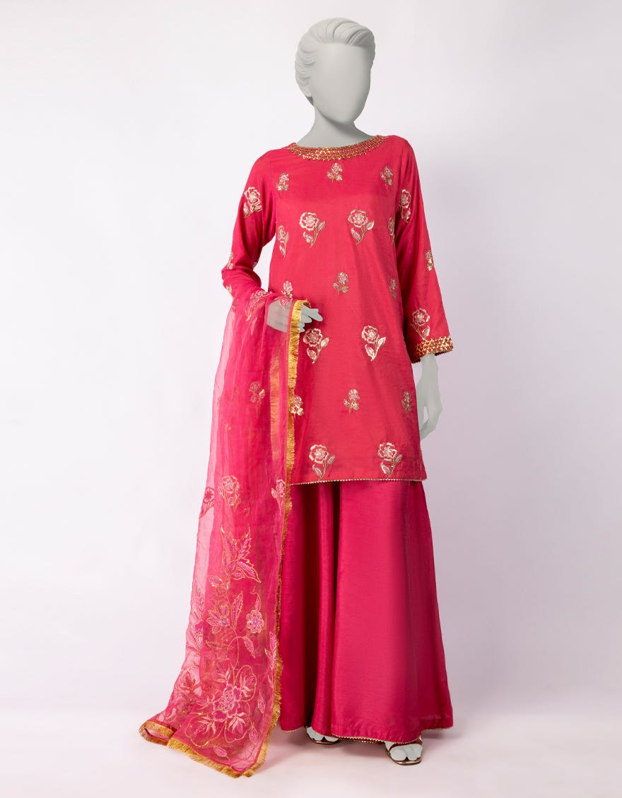 PINK PAPER COTTON EMBROIDERED 3PC STITCHED