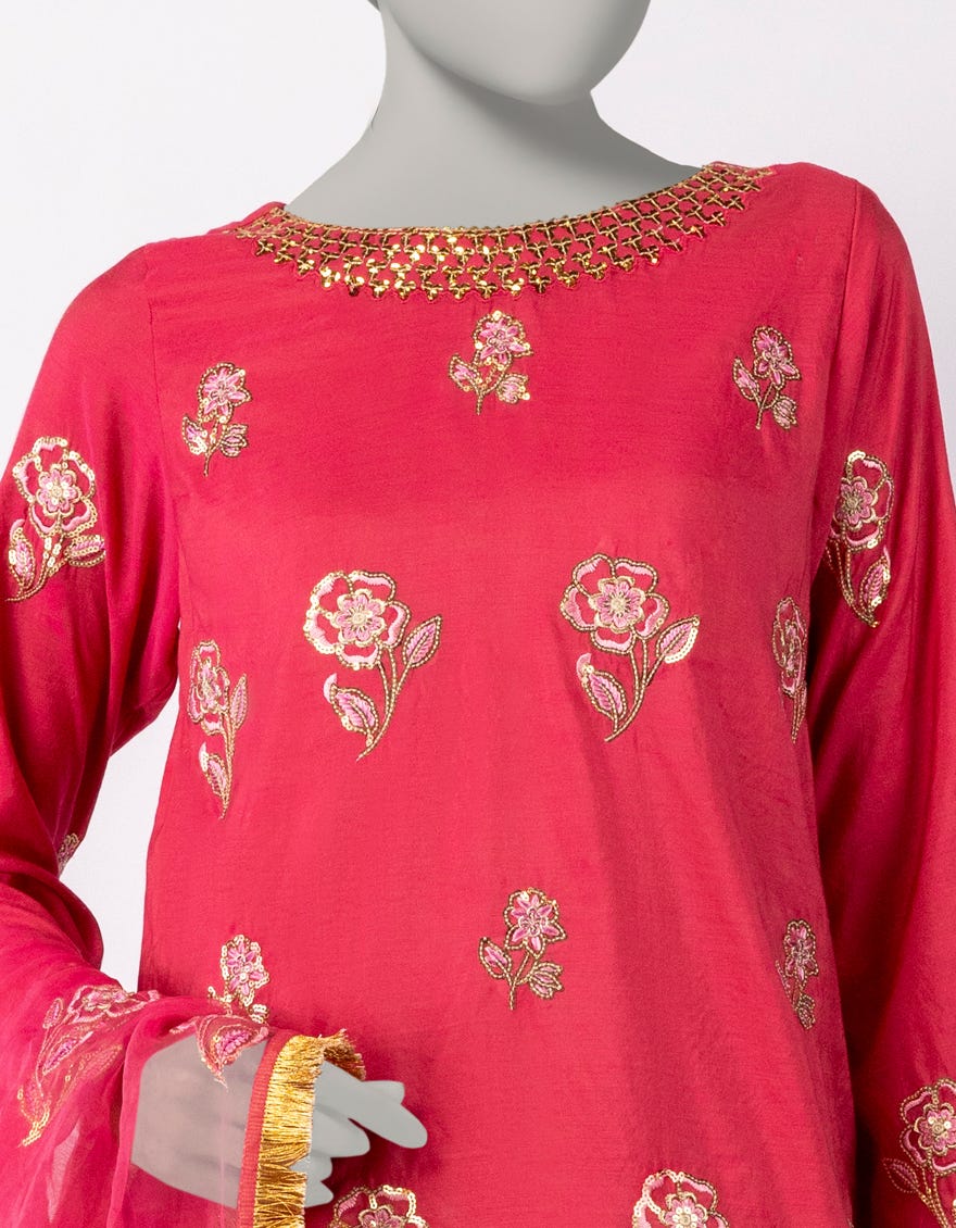 PINK PAPER COTTON EMBROIDERED 3PC STITCHED