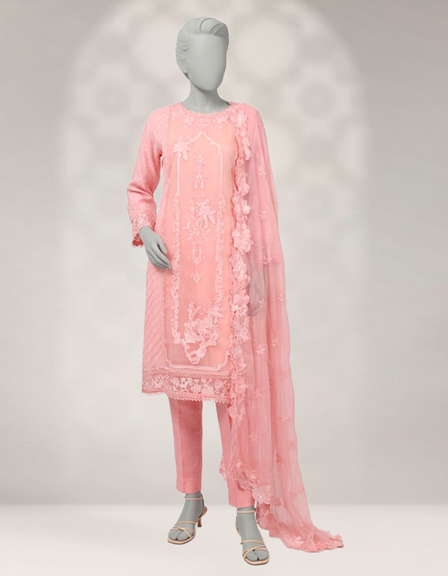 PINK JACQUARD EMBROIDERED 3PC STITCHED