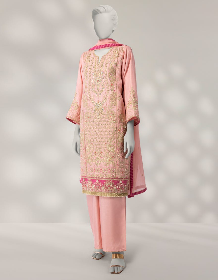 PEACH RAW SILK EMBROIDERED 3PC STITCHED