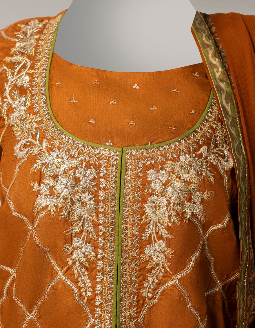 RUST RAW SILK EMBROIDERED 3PC STITCHED