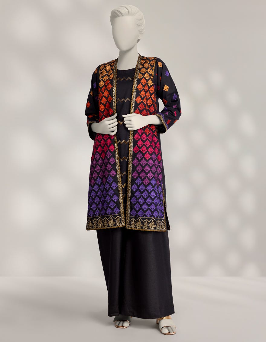 BLACK LAWN SILK EMBROIDERED FORMAL CO-ORD SET