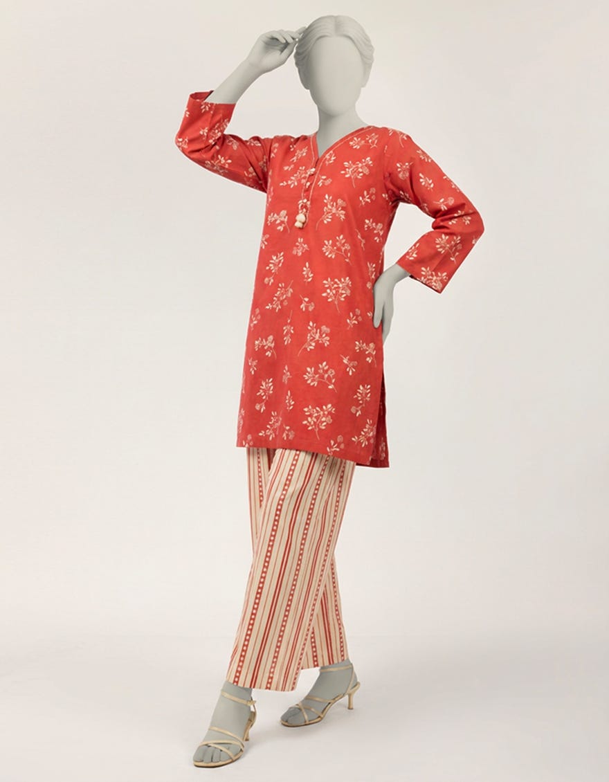 RED LAWN PASTE PRINTED CO-ORD SET