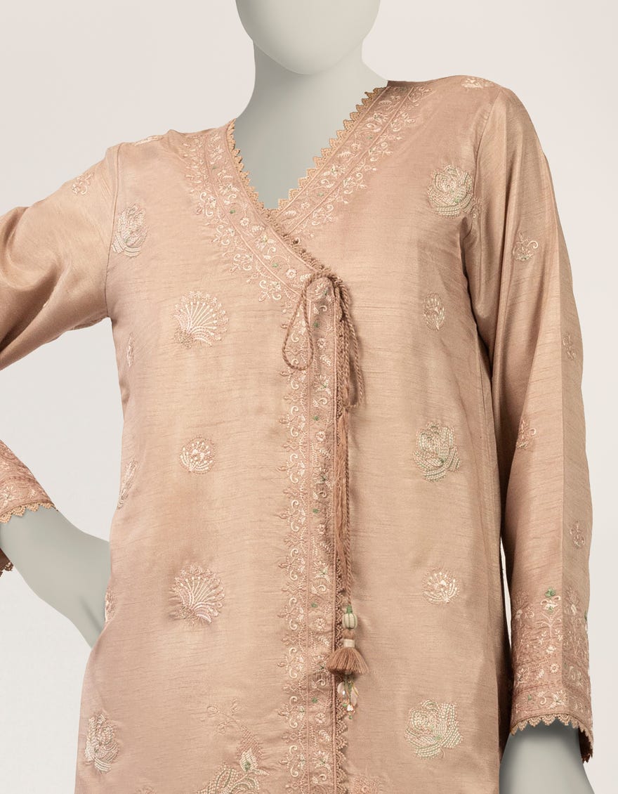 PINK RAW SILK EMBROIDERED CO-ORD SET