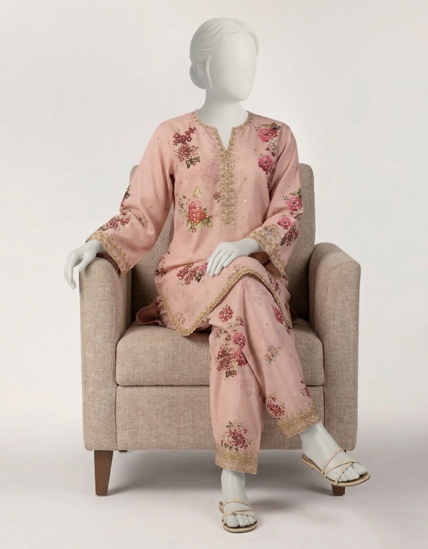 PINK RAW SILK EMBROIDERED CO-ORD SET