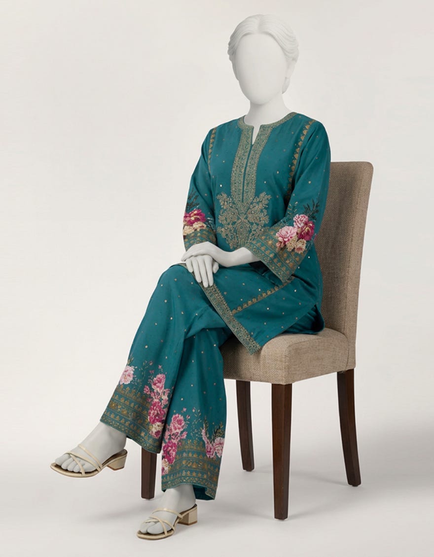 GREEN RAW SILK EMBROIDERED CO-ORD SET