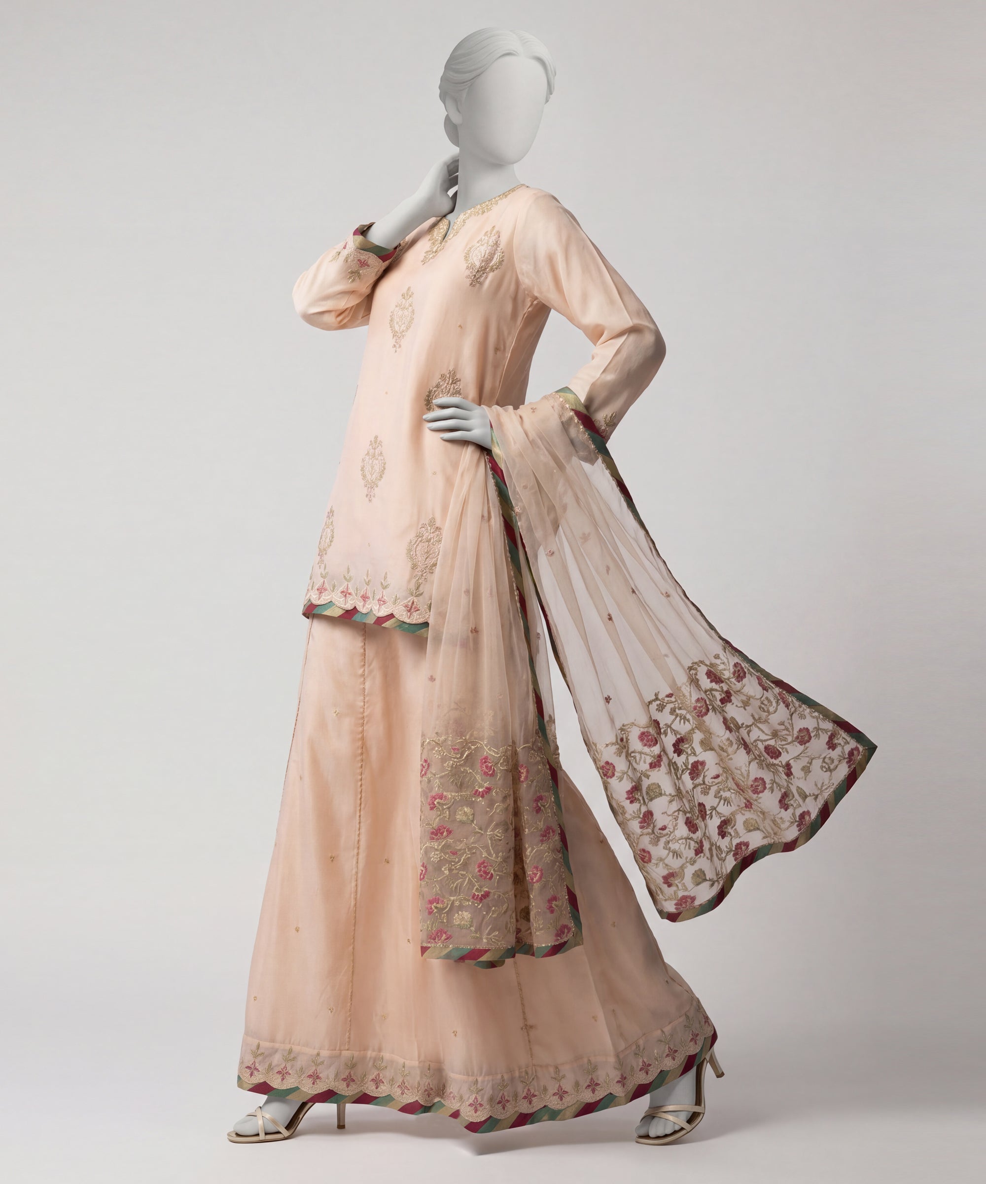 PINK COTTON NET EMBROIDERED STITCHED 3PC
