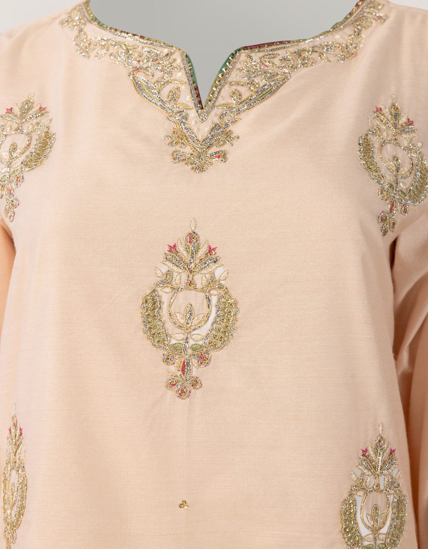 PINK COTTON NET EMBROIDERED STITCHED 3PC