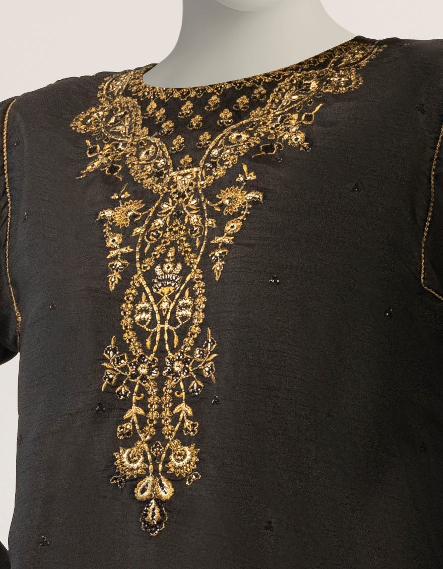 BLACK RAW SILK EMBROIDERED CO-ORD SET
