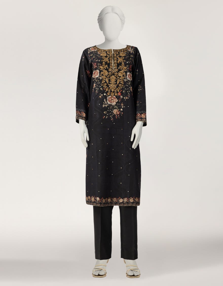 BLACK RAW SILK EMBROIDERED CO-ORD SET