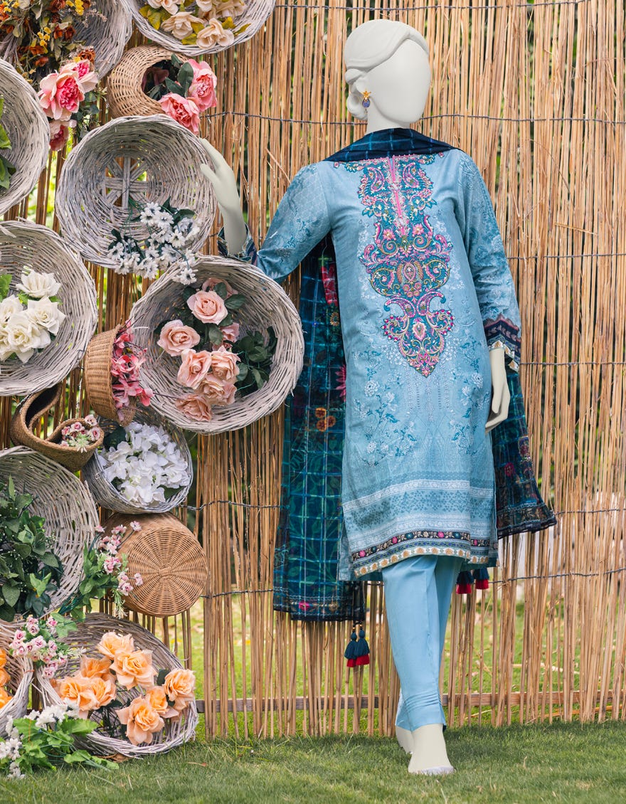 Blue Cambric Unstitched 3 Piece Dress | Jjls-S-Jpus-23-580