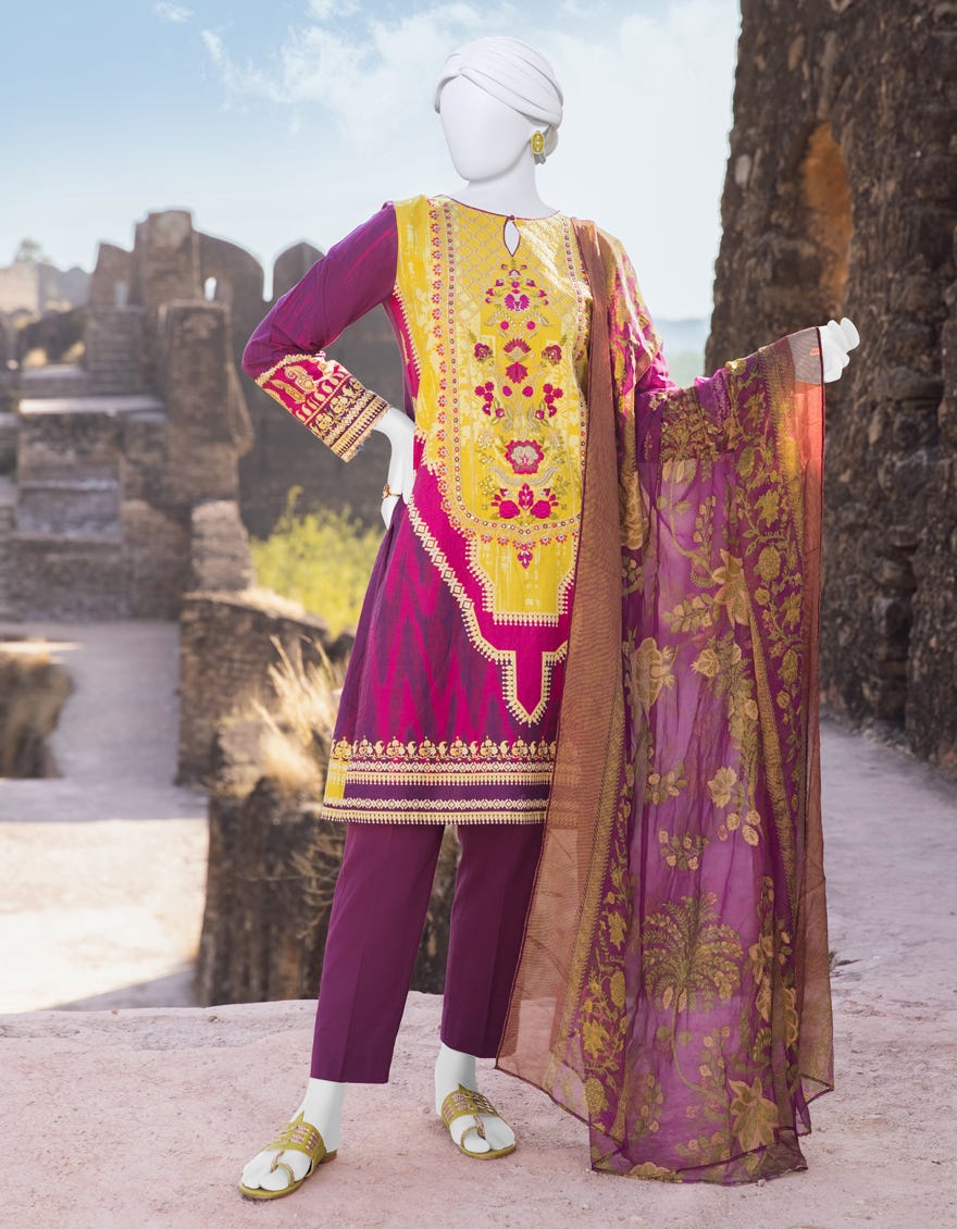 Plum Cambric 2 Piece Stitched Dress | Jjpw-S-Jpw2-23-543