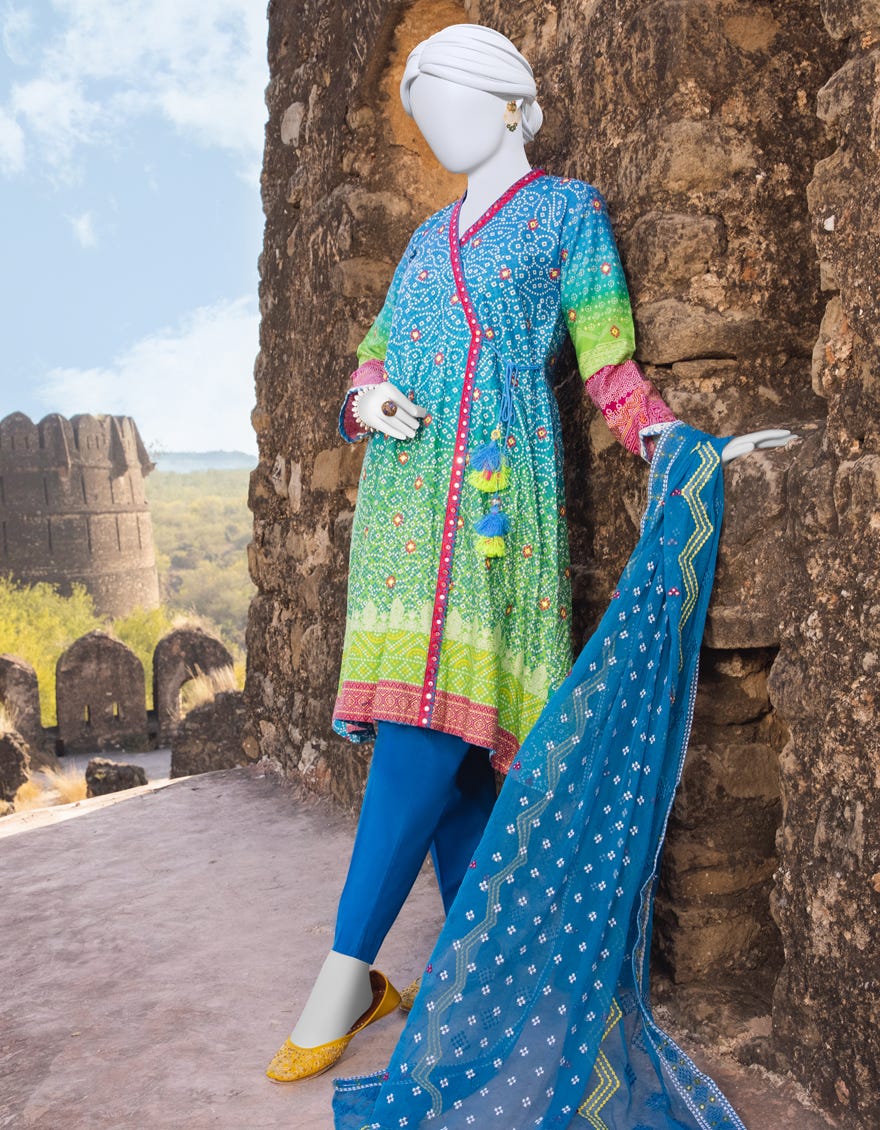 Blue Cambric Unstitched 3 Piece Dress | Jjls-S-Jpus-23-527