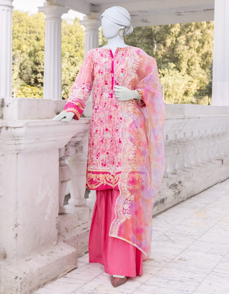 Pink Cambric Unstitched 3 Piece Dress | Jjls-S-Jpus-23-532