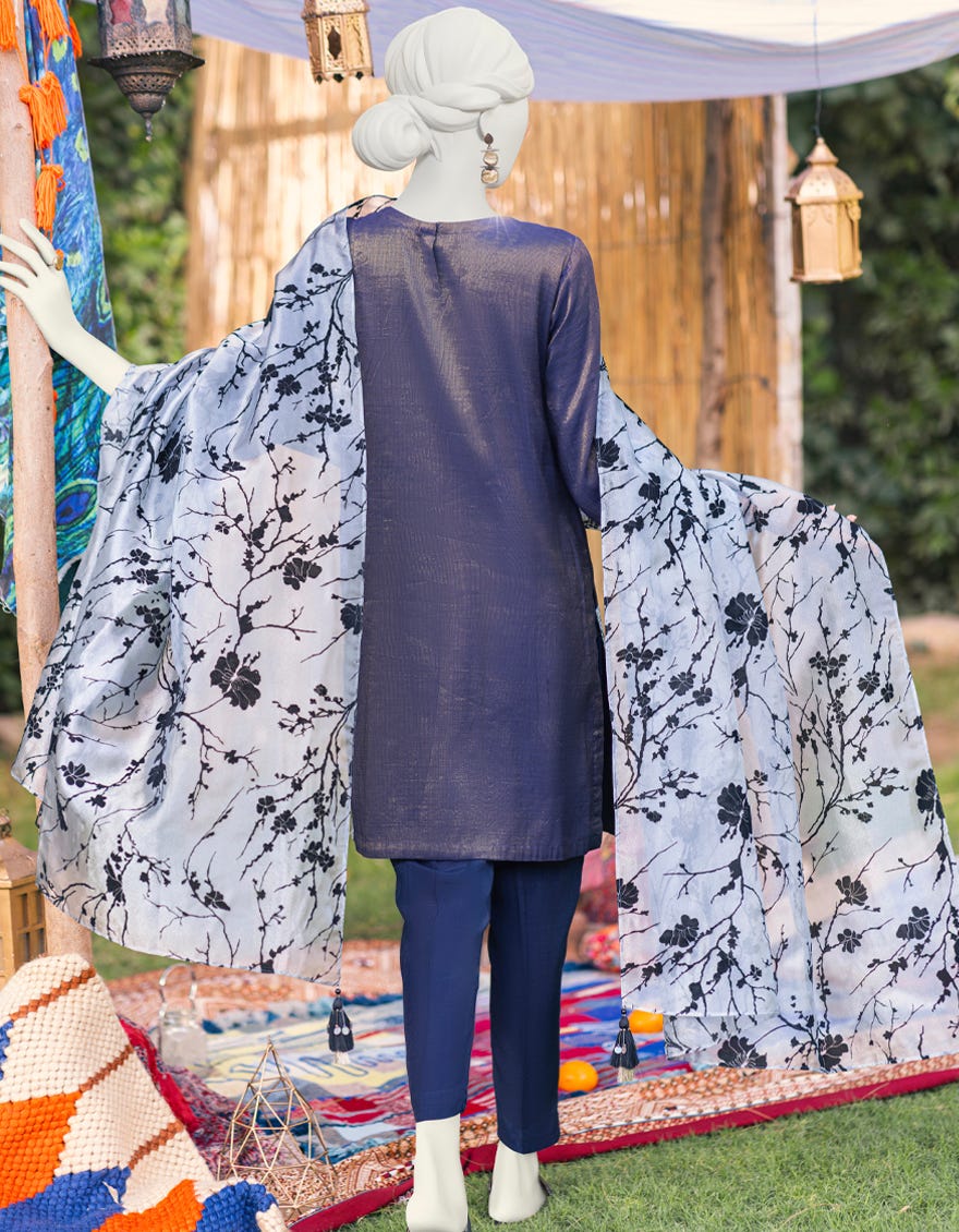 NAVY BLUE LAWN UNSTITCHED 3PC