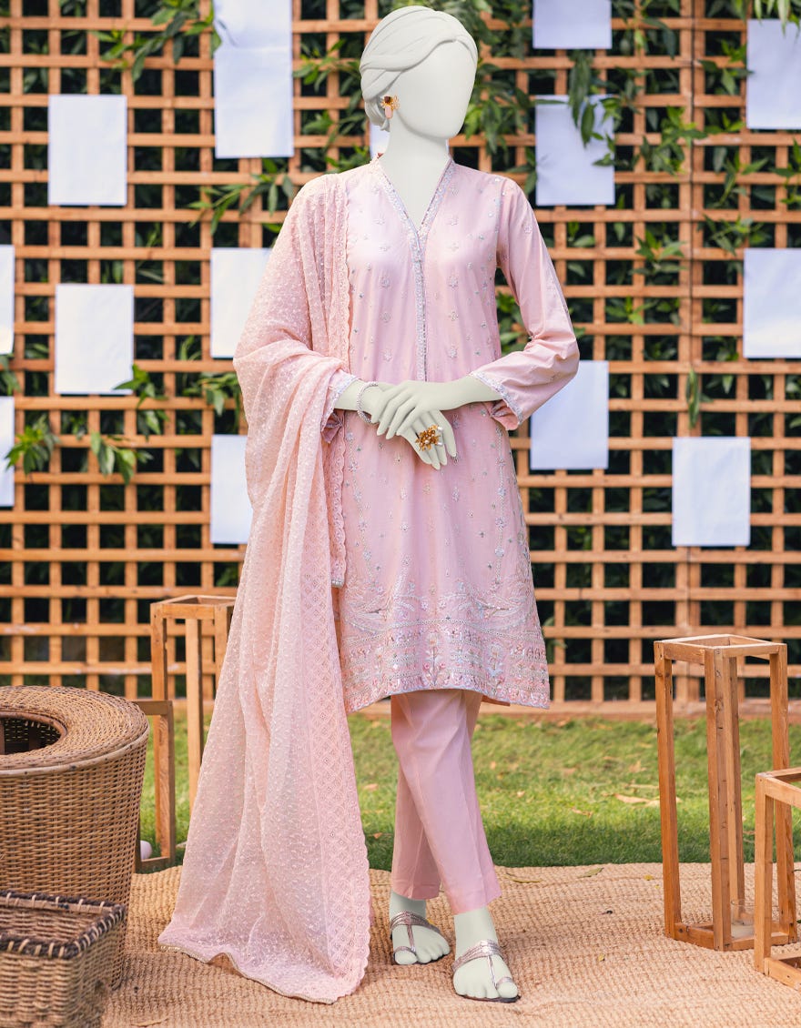 Peach Cambric Unstitched 3 Piece Dress | Jjls-S-Jpus-23-611
