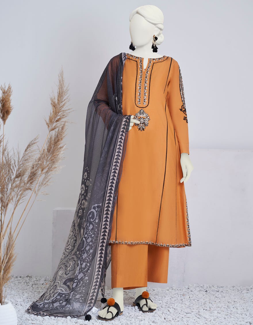 Yellow Lawn 3 Piece Stitched Dress | Jjpw-S-Jpw-23-004