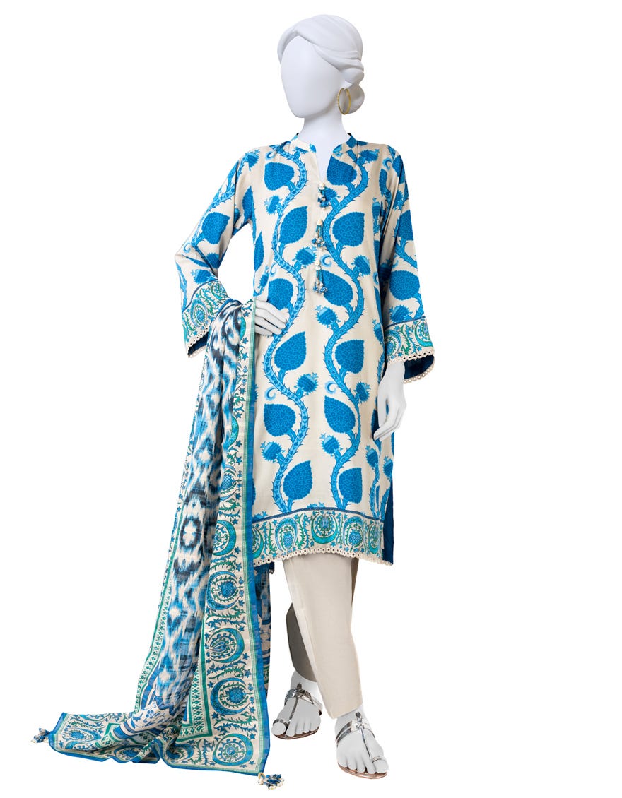Blue Viscose Unstitched 3 Piece Dress | Jjls-S-Jpw-23-006