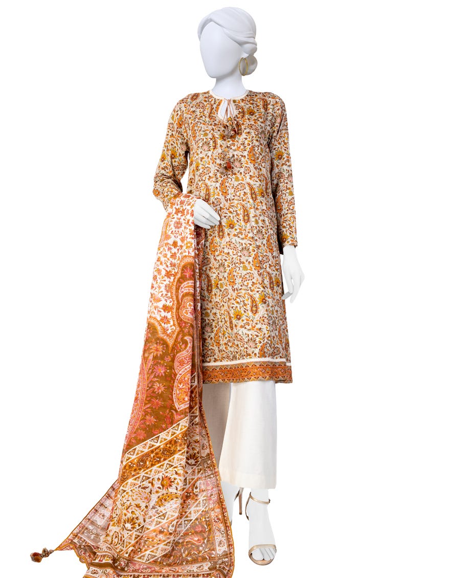 Brown Unstitched 3 Piece Dress | Jjls-W-Jpw-23-007