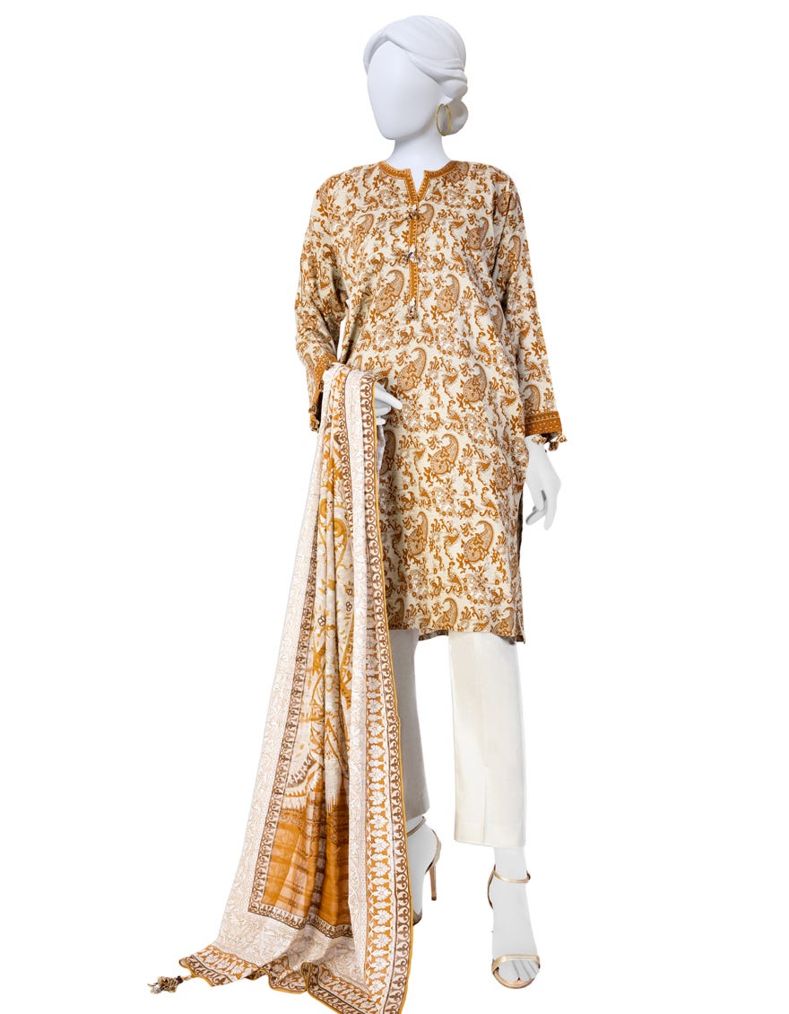 Brown Unstitched 3 Piece Dress | Jjls-S-Jpw-23-008