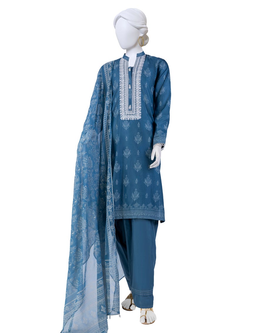 Blue Lawn 3 Piece Stitched Dress | Jjpw-S-Jpw-23-009