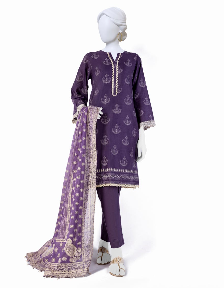 Violet Lawn 3 Piece Stitched Dress | Jjpw-S-Jpw-23-010