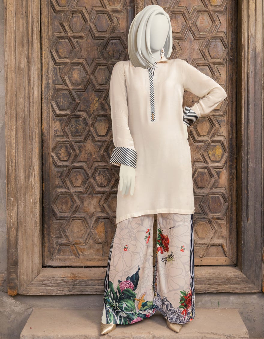 Beige Silk 2 Piece Stitched Dress | Jjpw-S-Jpw2-22-055
