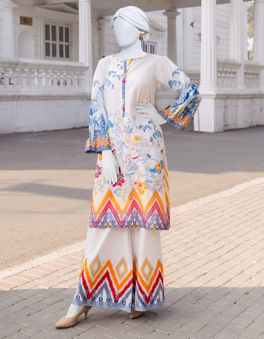White Cambric 2 Piece Stitched Dress | Jjpw-S-Jpw2-23-548