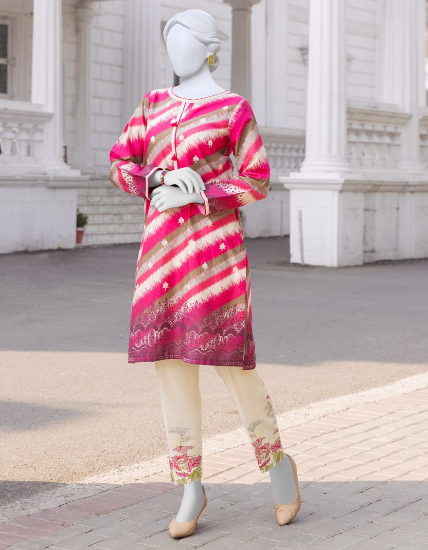 Pink Cambric 2 Piece Stitched Dress | Jjpw-S-Jpw2-23-549