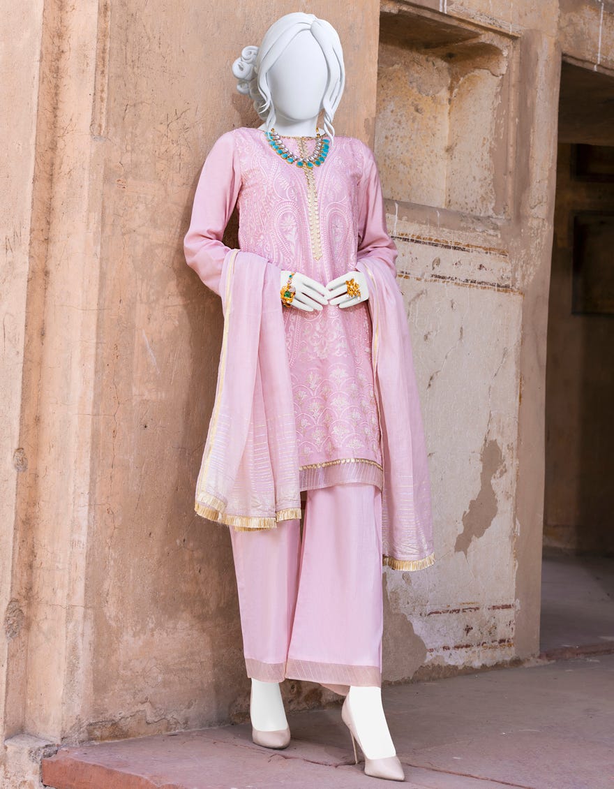 Peach Cotton 3 Piece Stitched Dress | Jjpw-S-Jpwf-22-049