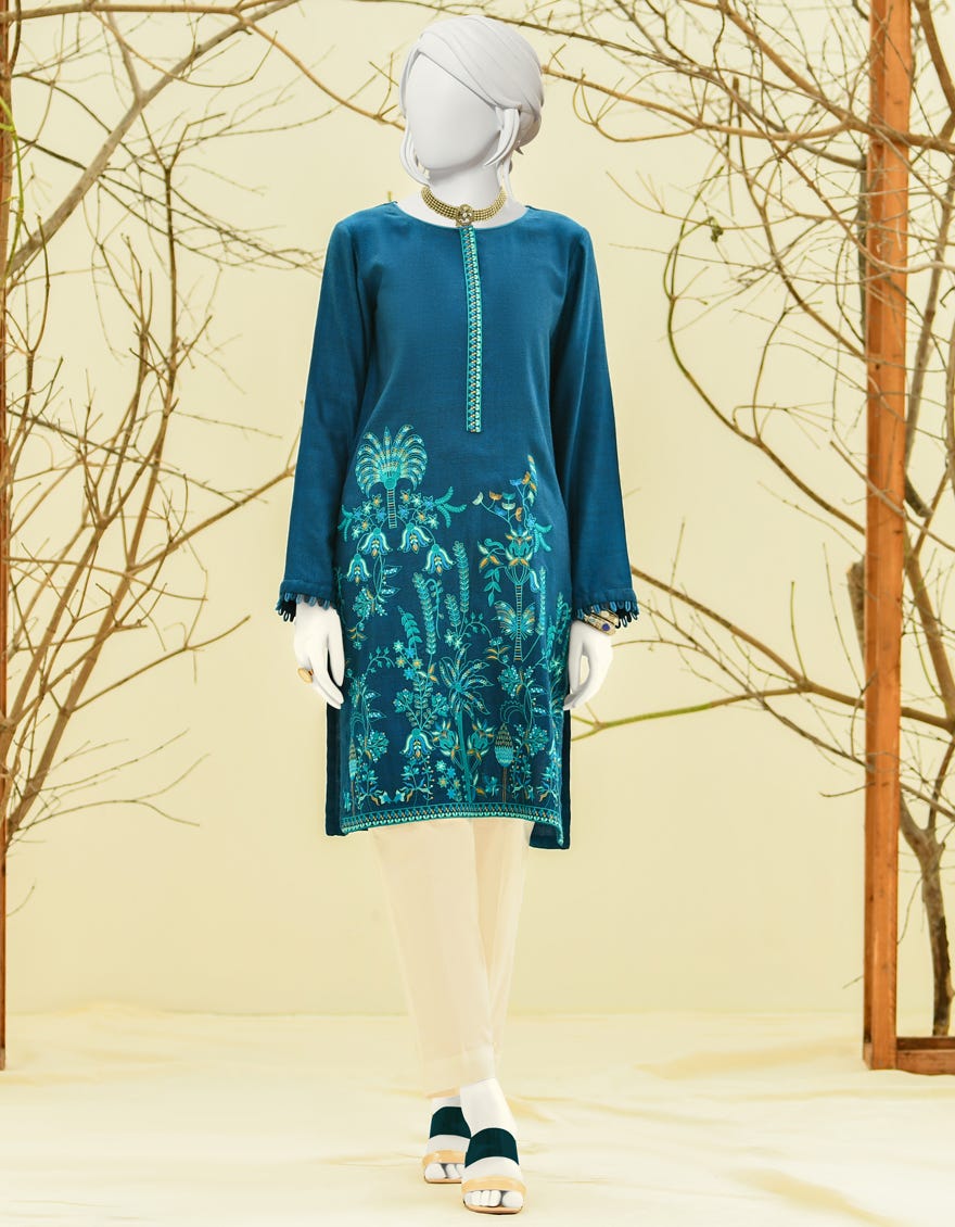 Teal Blue Cotton Women's Kurti | Jjlk-W-Jpwk-22-842