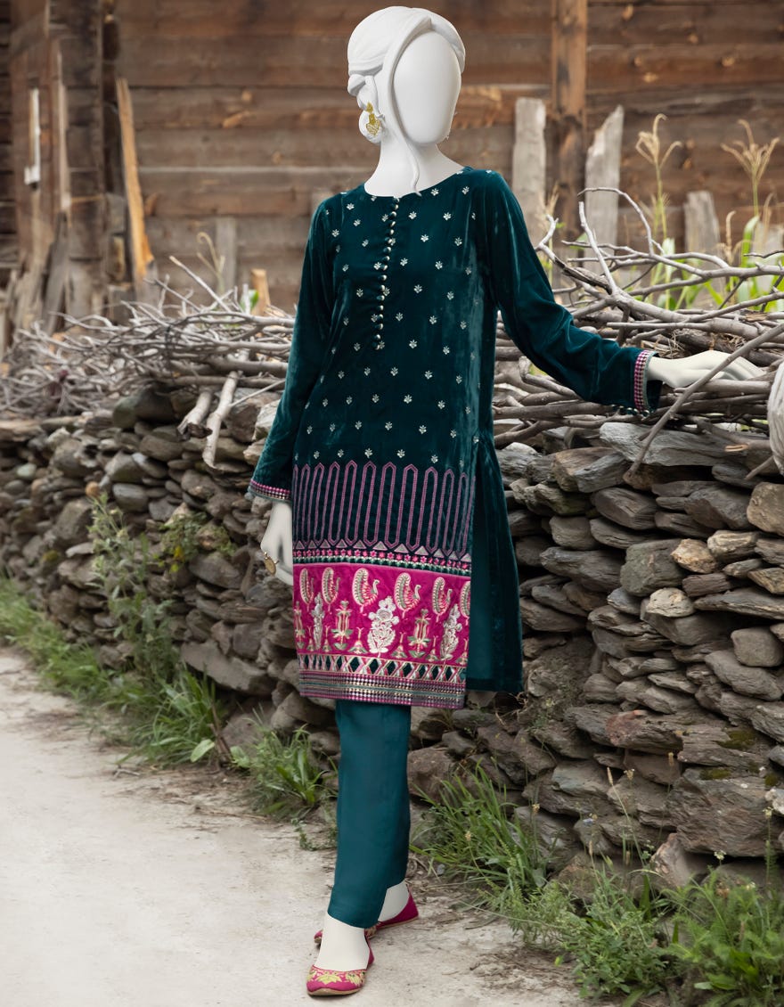 Teal Velvet Women's Kurti | Jjlk-W-Jpwk-22-864