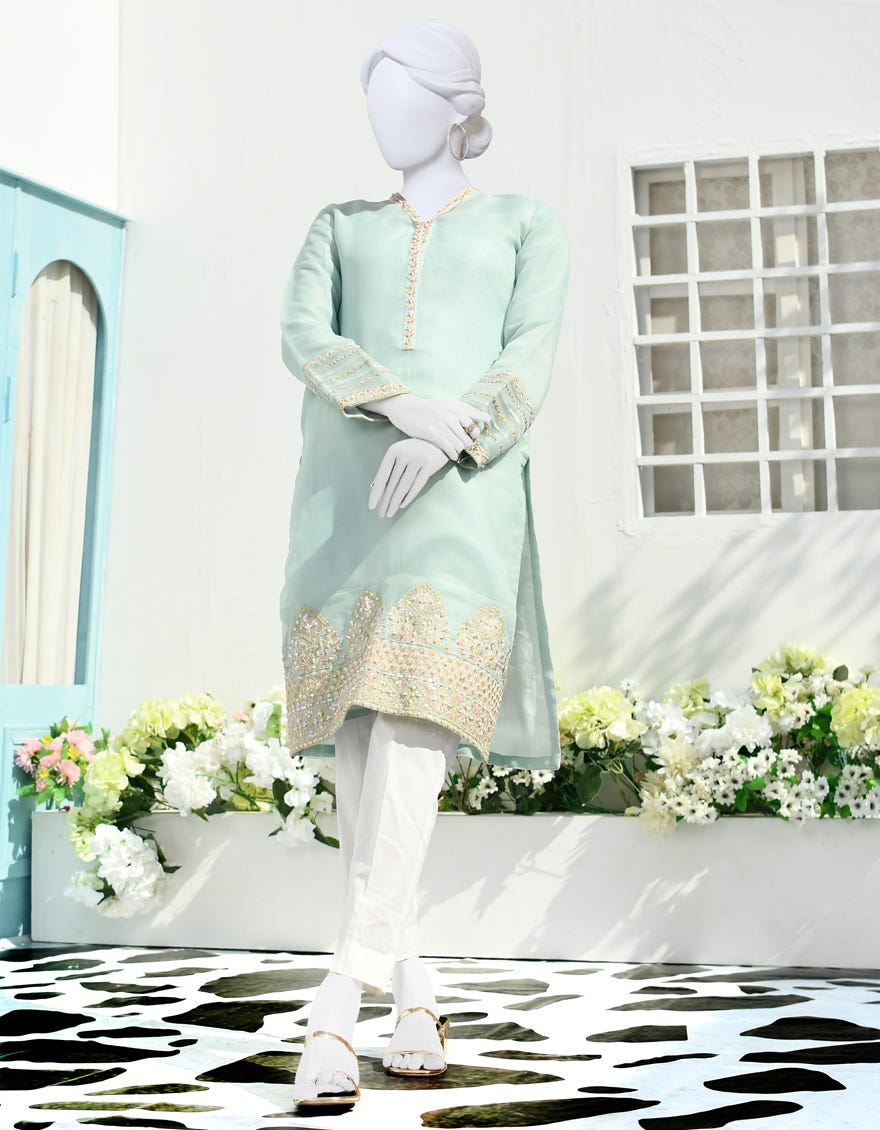 Sky Blue Silk Women's Kurti | Jjlk-S-Jpwk-23-877