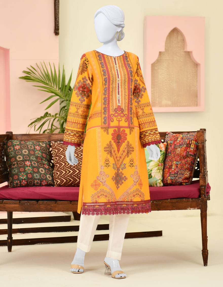 YELLOW LAWN KURTI | JJLK-S-JPWK-23-881