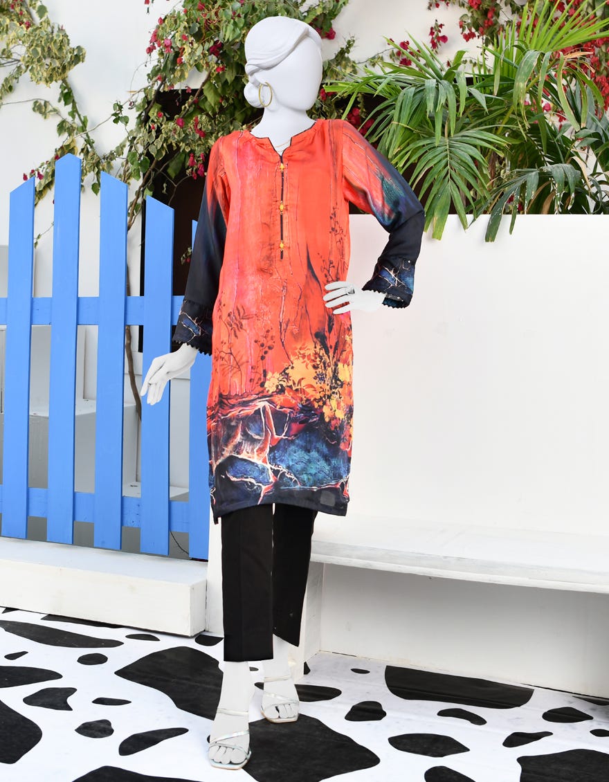 Orange Silk Women's Kurti | Jjlk-S-Jpwk-23-888