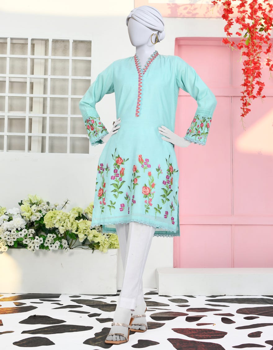 Sea Green Cotton Women's Kurti | Jjlk-S-Jpwk-23-899