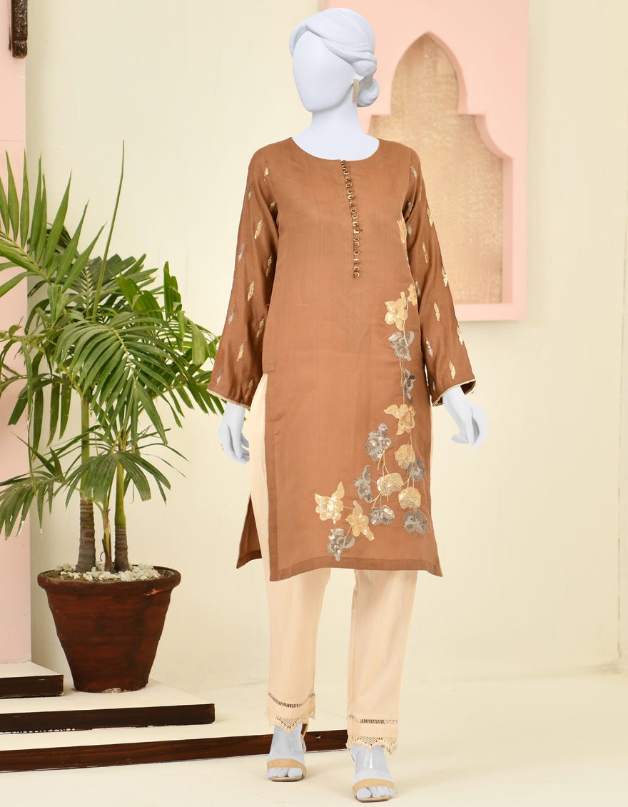 Light Brown Cotton Women's Kurti | Jjlk-S-Jpwk-23-919