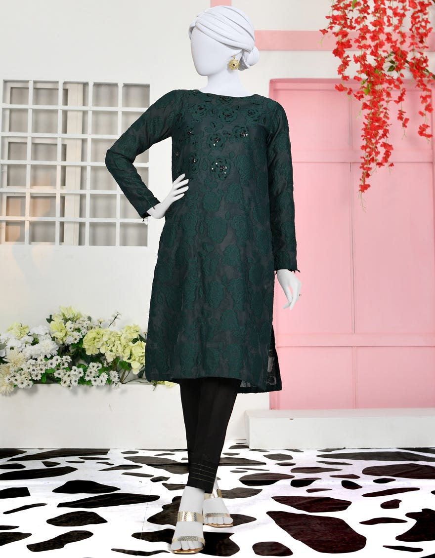 Green Organza Women's Kurti | Jjlk-S-Jpwk-23-925