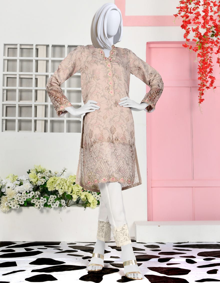 Beige Organza Women's Kurti | Jjlk-S-Jpwk-23-927