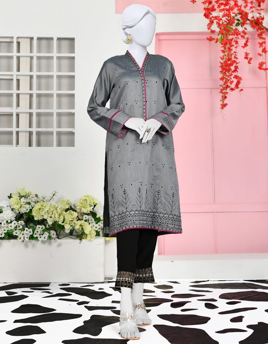 Grey Cotton Women's Kurti | Jjlk-S-Jpwk-23-928