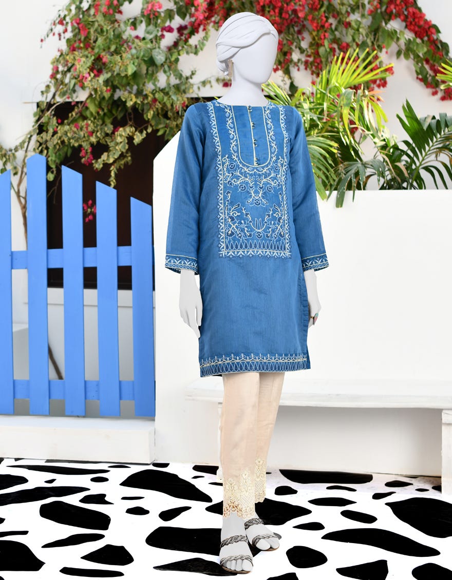 Teal Blue Cotton Women's Kurti | Jjlk-S-Jpwk-23-931