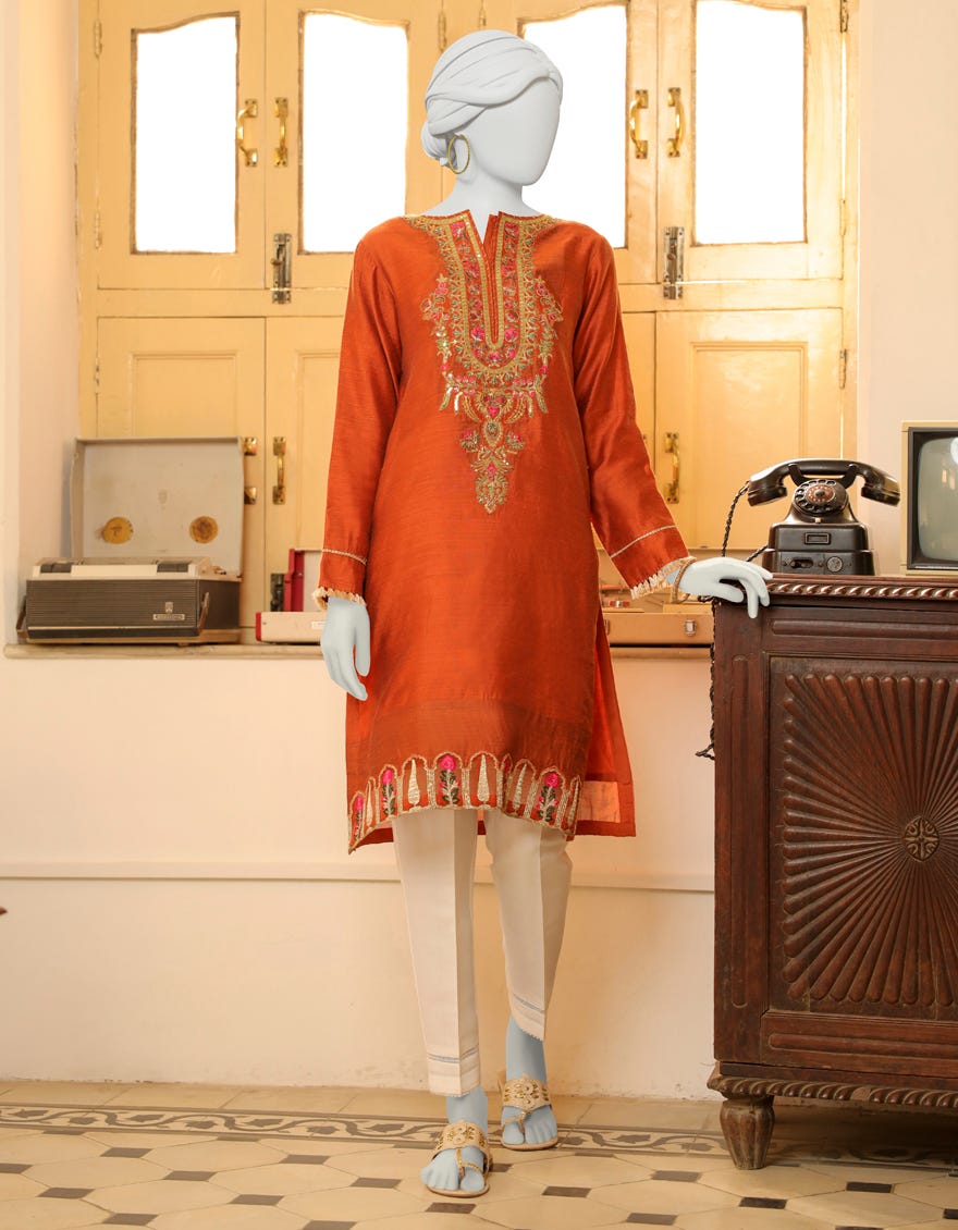 Orange Net Women's Kurti | Jjlk-S-Jpwk-23-939