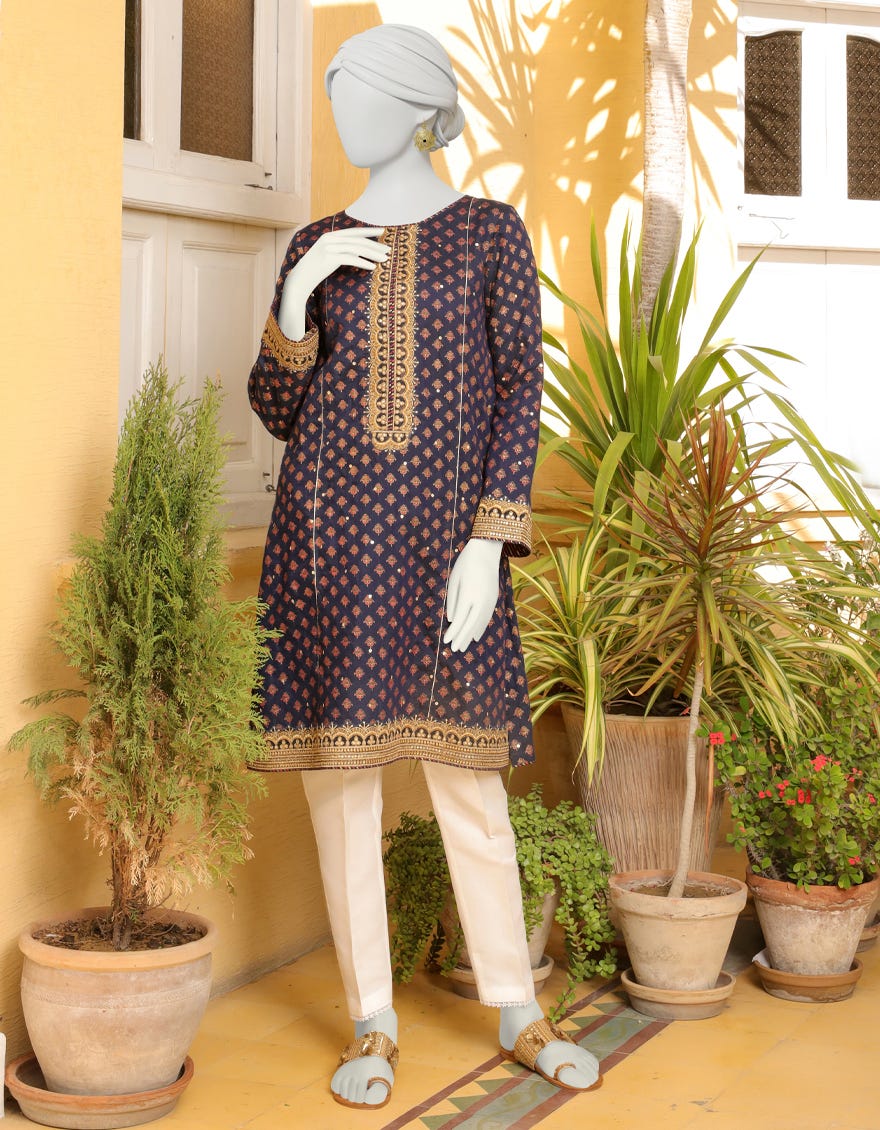 Navy Blue Net Women's Kurti | Jjlk-S-Jpwk-23-941