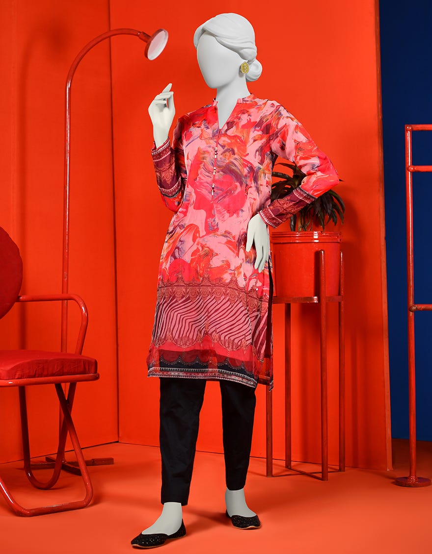 Pink Organza Women's Kurti | Jjlk-S-Jpwk-23-955