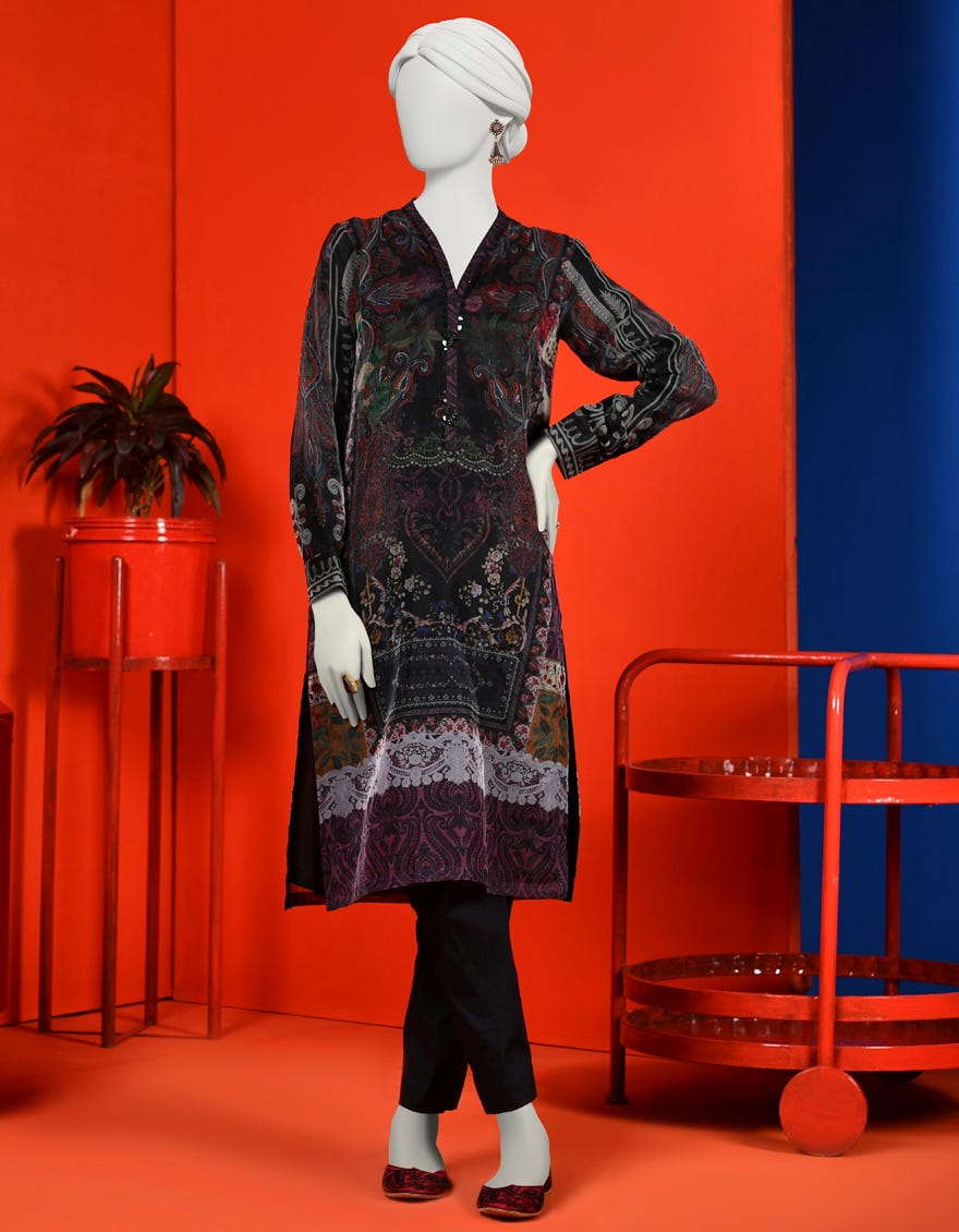 Black Organza Women's Kurti | Jjlk-S-Jpwk-23-956