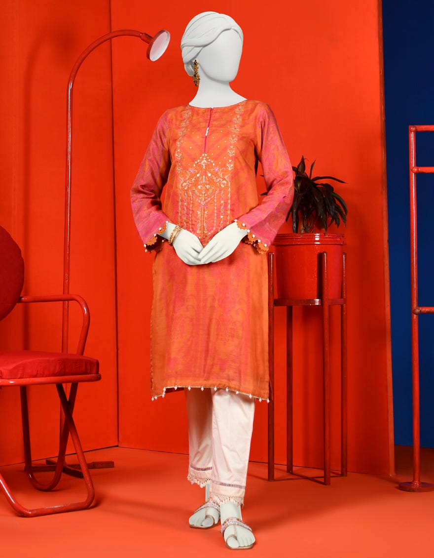 Orange Slub Women's Kurti | Jjlk-S-Jpwk-23-965