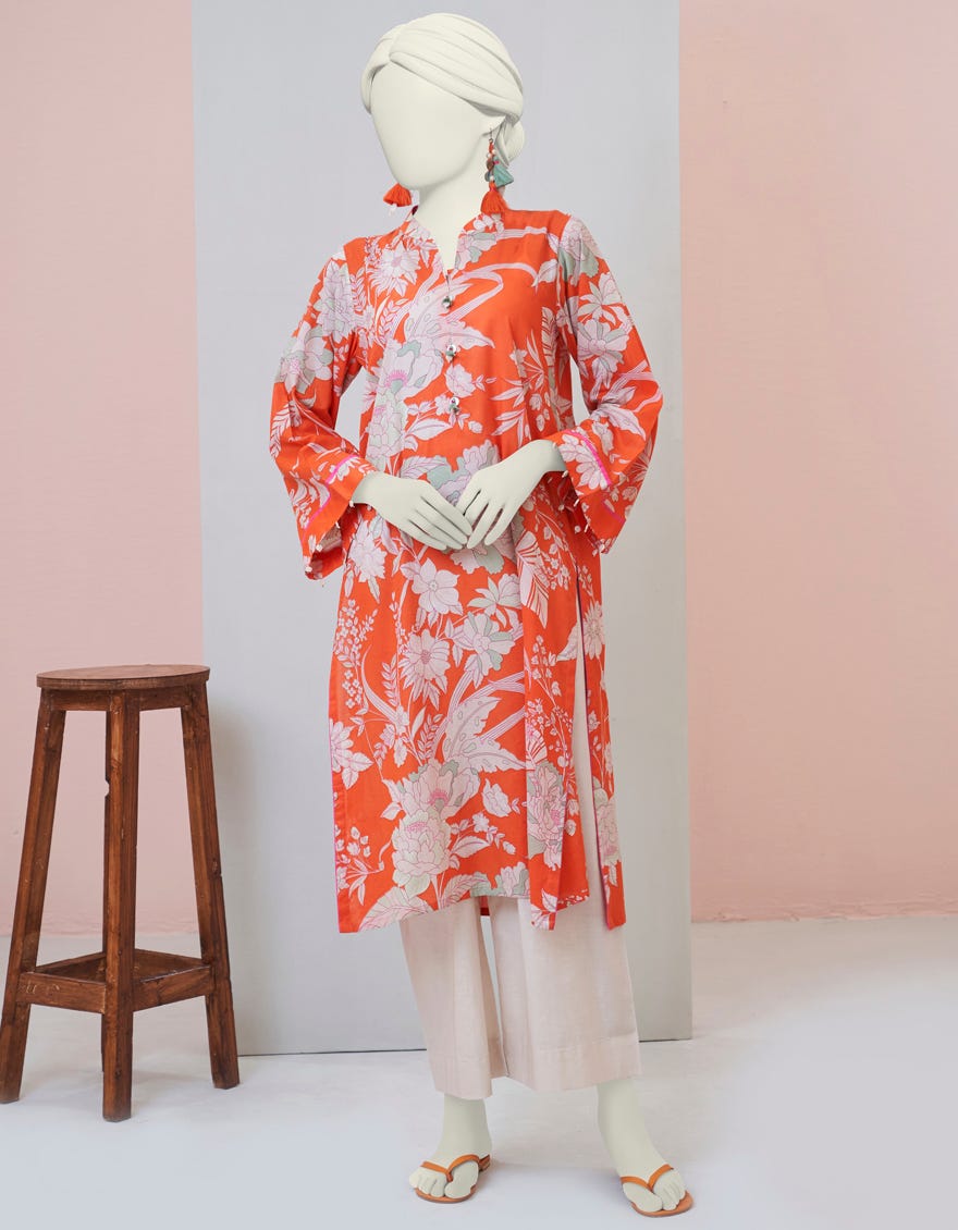 Orange Lawn Women's Kurti | Jjlk-S-Jpws-23-3001