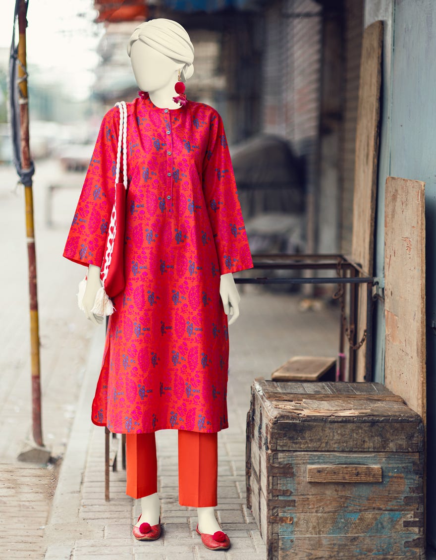 Orange Cambric Women's Kurti | Jjlk-S-Jpws-23-3081