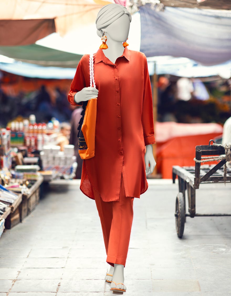 Orange Cambric Women's Kurti | Jjlk-S-Jpws-23-3084